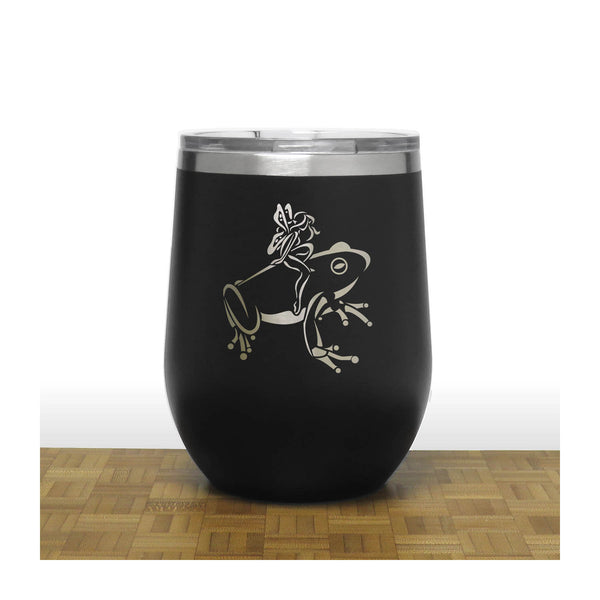 Black - Fairy riding on a Frog - 20 oz Insulated Tumbler - Copyright Hues in Glass