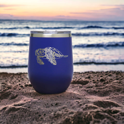 Purple - Sea Turtle PC 12oz STEMLESS WINE - Copyright Hues in Glass