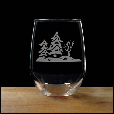 Winter Trees Deeply Etched 17oz Stemless Wine Glass -  Personalization Option available