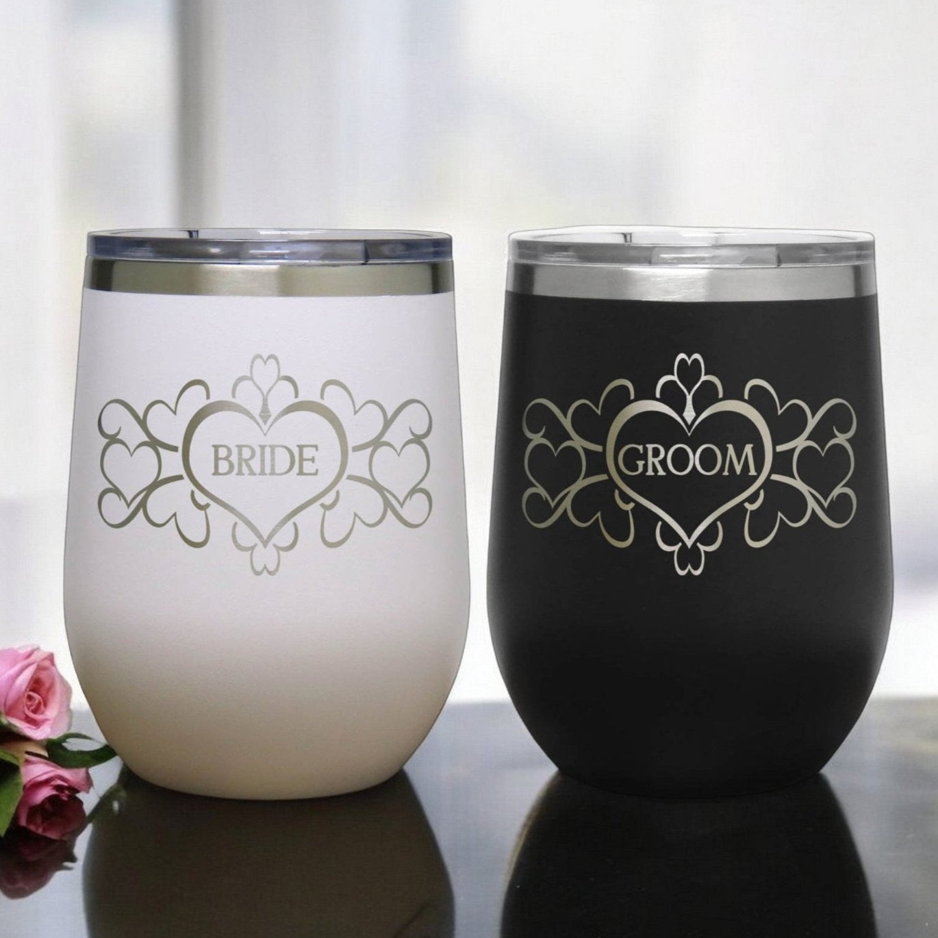 Bride and Groom 12oz Insulated Wine Tumbler - Copyright Hues in Glass