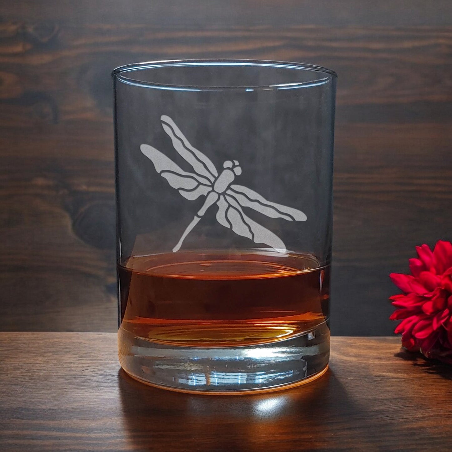Dragonfly Engraved 13oz Whiskey Glass, Gift for Wedding, Engagement, or Anniversary Gift, Deeply Etched Rocks Glass
