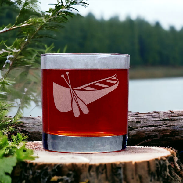 Canoe and Paddle Engraved 11oz Whiskey Glass - Design 2 - Personalized Gift