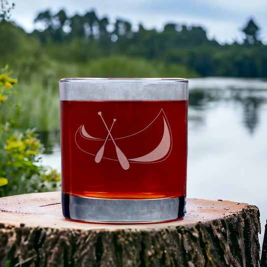 Canoe and Paddle Engraved 11oz Whiskey Glass - Design 4