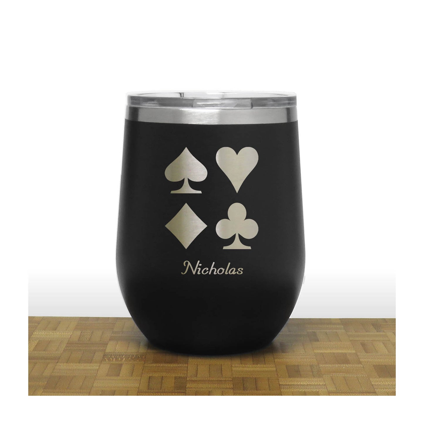 Black - Card Suits 12 oz Insulated Wine Tumbler - Copyright Hues in Glass