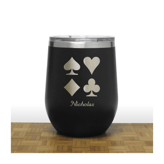 Black - Card Suits 12 oz Insulated Wine Tumbler - Copyright Hues in Glass