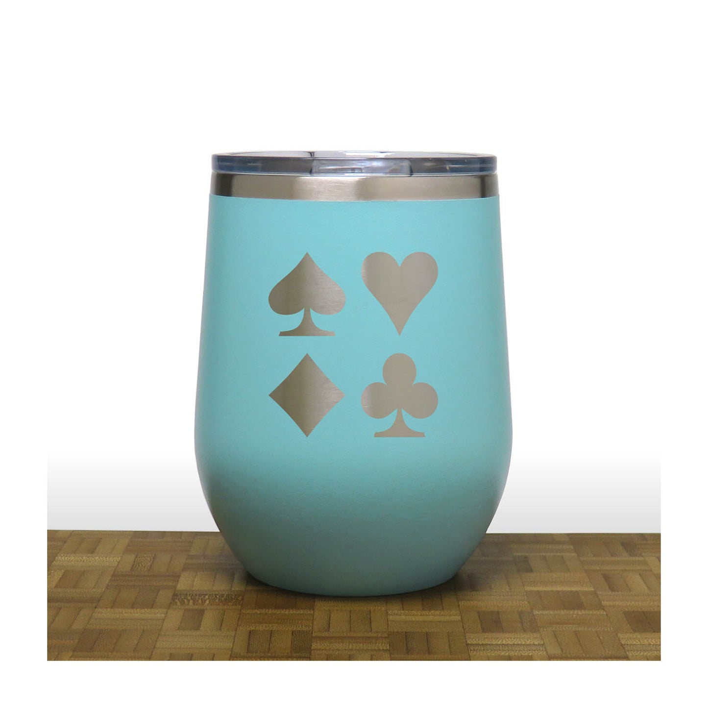 Teal - Card Suits 12 oz Insulated Wine Tumbler