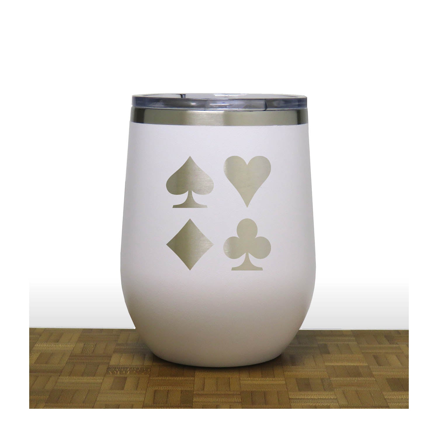 White -  Card Suits 12 oz Insulated Wine Tumbler