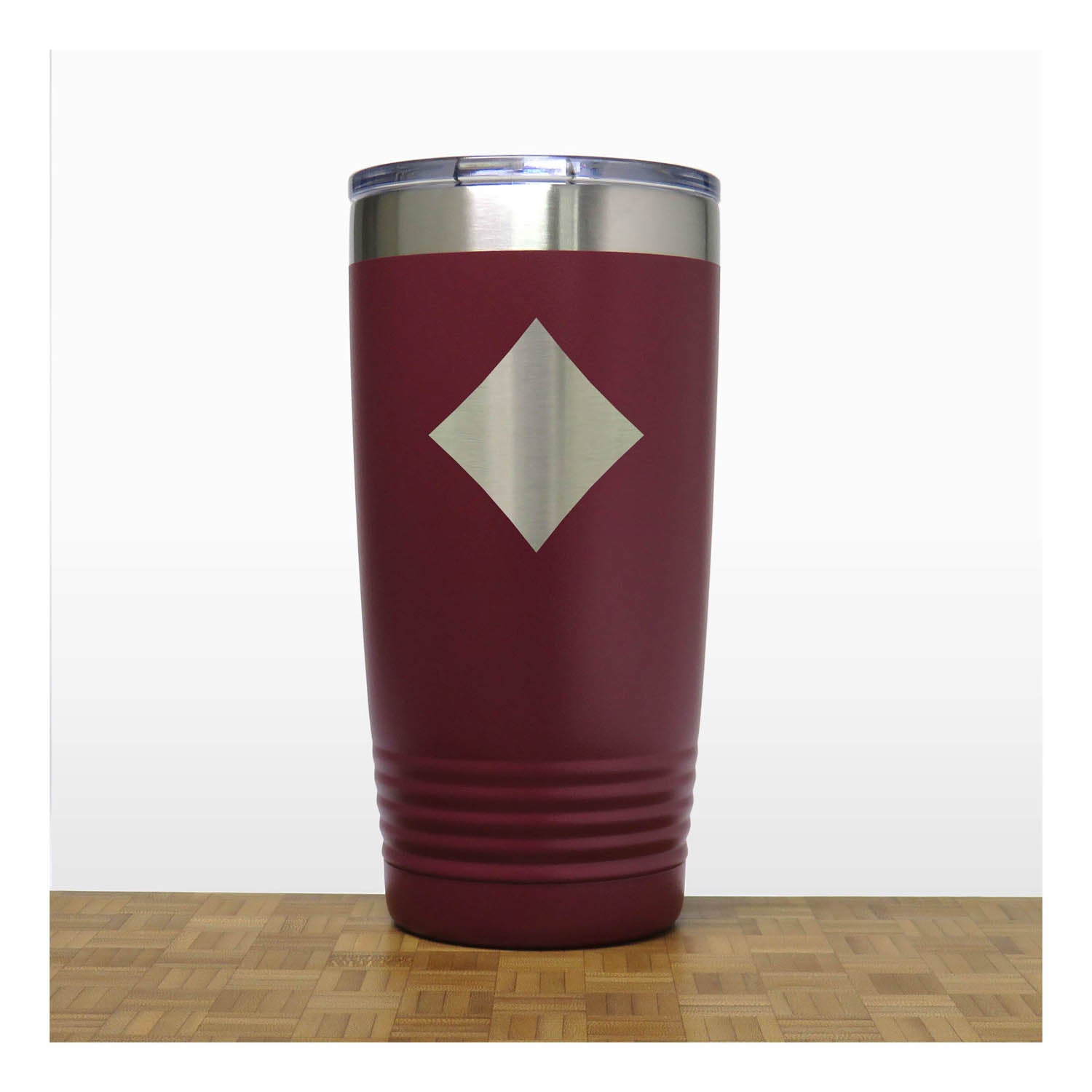Maroon - Engraved Diamond  Card Suits 20 oz Insulated Tumbler - Copyright Hues in Glass