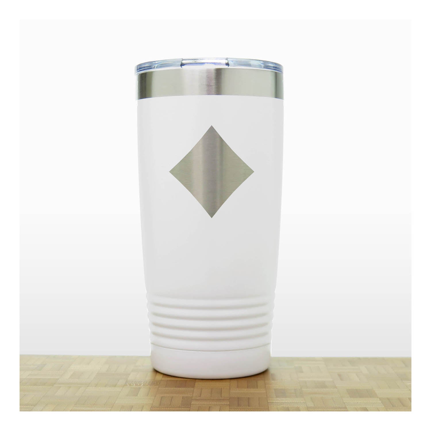 White - Engraved Diamond  Card Suits 20 oz Insulated Tumbler - Copyright Hues in Glass
