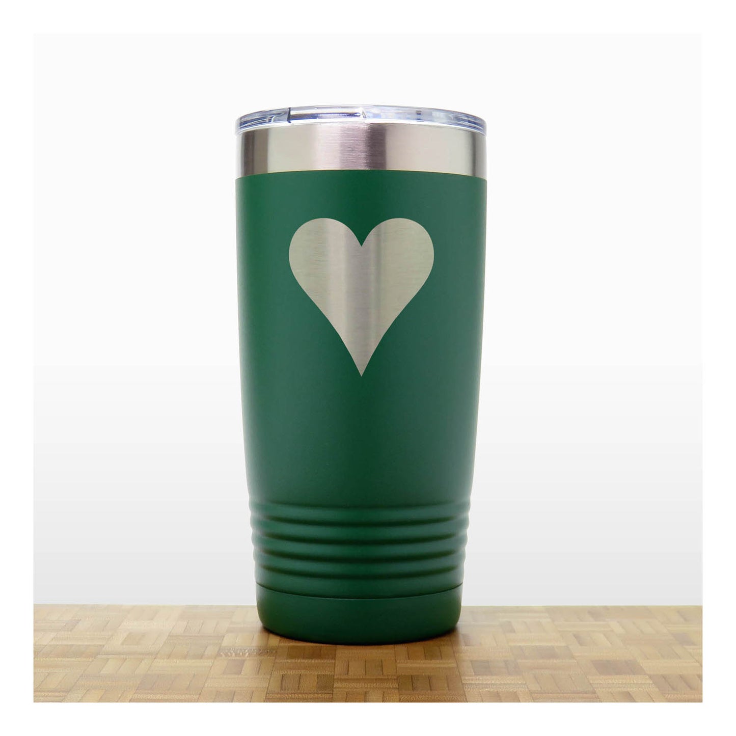 Green - Engraved Hearts Card Suits 20 oz Insulated Tumbler - Copyright Hues in Glass