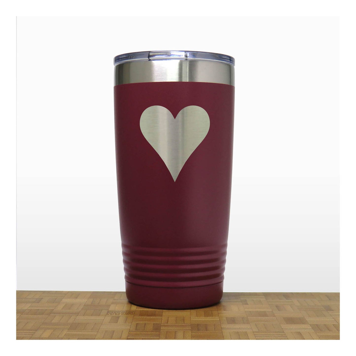 Maroon - Engraved Hearts Card Suits 20 oz Insulated Tumbler - Copyright Hues in Glass