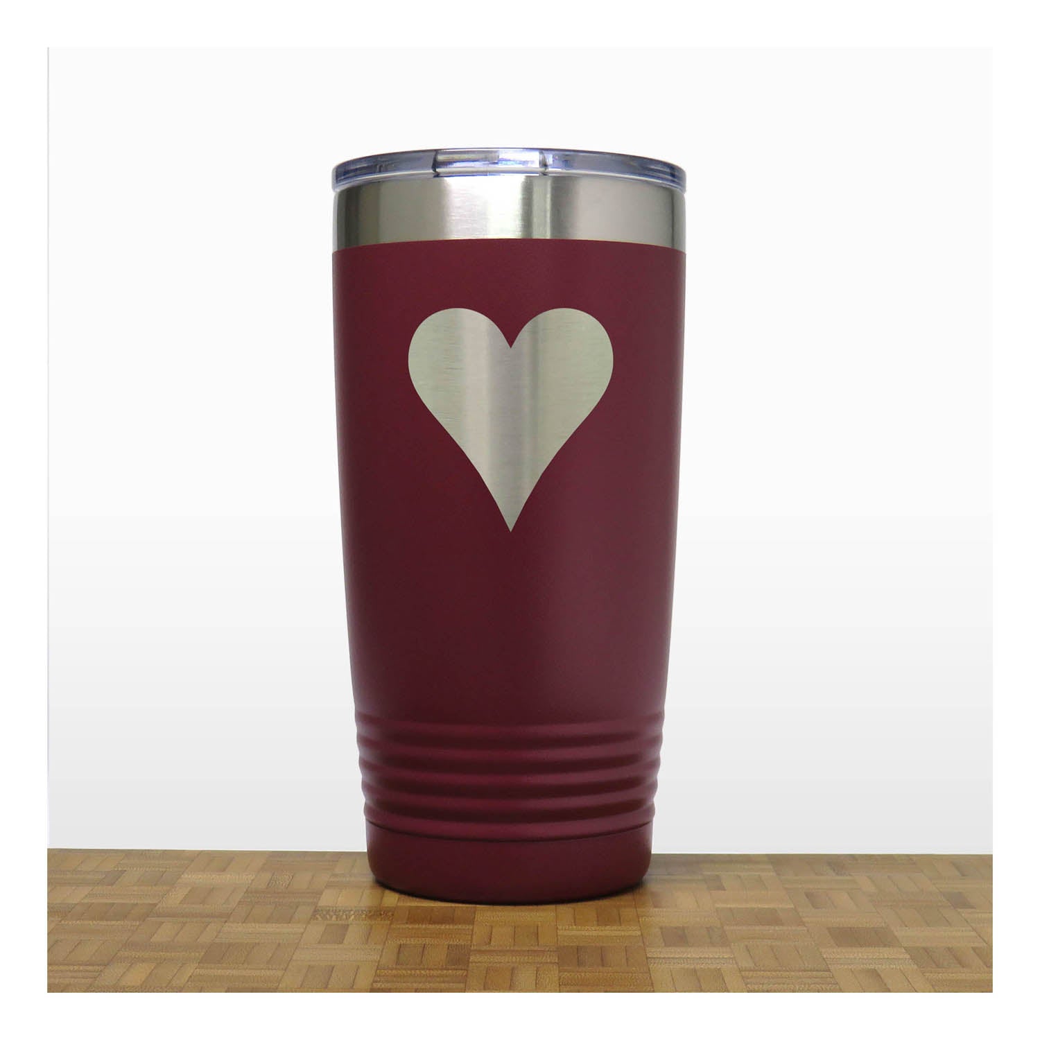 Maroon - Engraved Hearts Card Suits 20 oz Insulated Tumbler - Copyright Hues in Glass