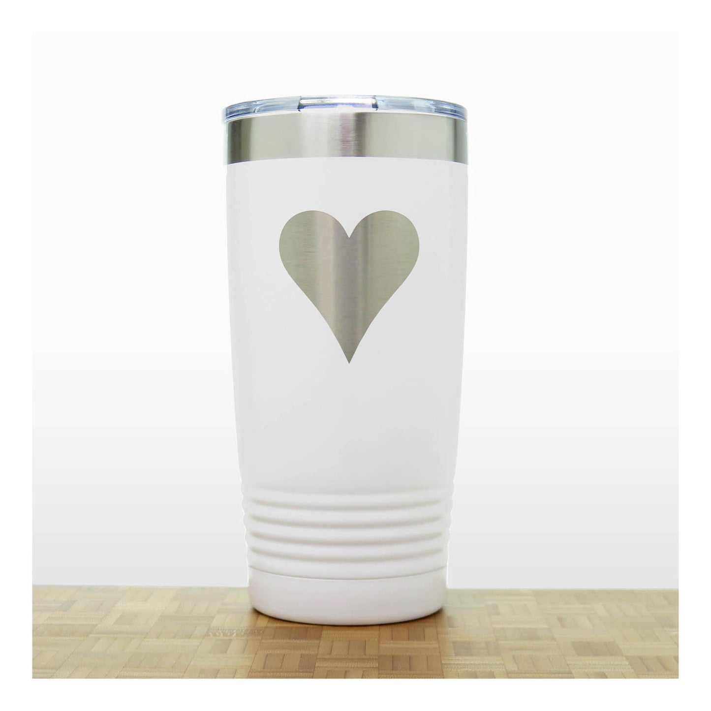 Whie - Engraved Hearts Card Suits 20 oz Insulated Tumbler - Copyright Hues in Glass