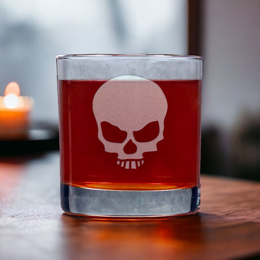 Skull Engraved 11oz Whiskey Glass - Deeply Etched Personalized Gift