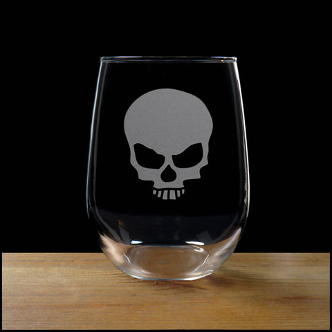 Stemless Wine Glass with the image of a Skull  - Copyright Hues in Glass