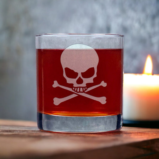 Skull and Crossbones Engraved 11oz  Whiskey Glass