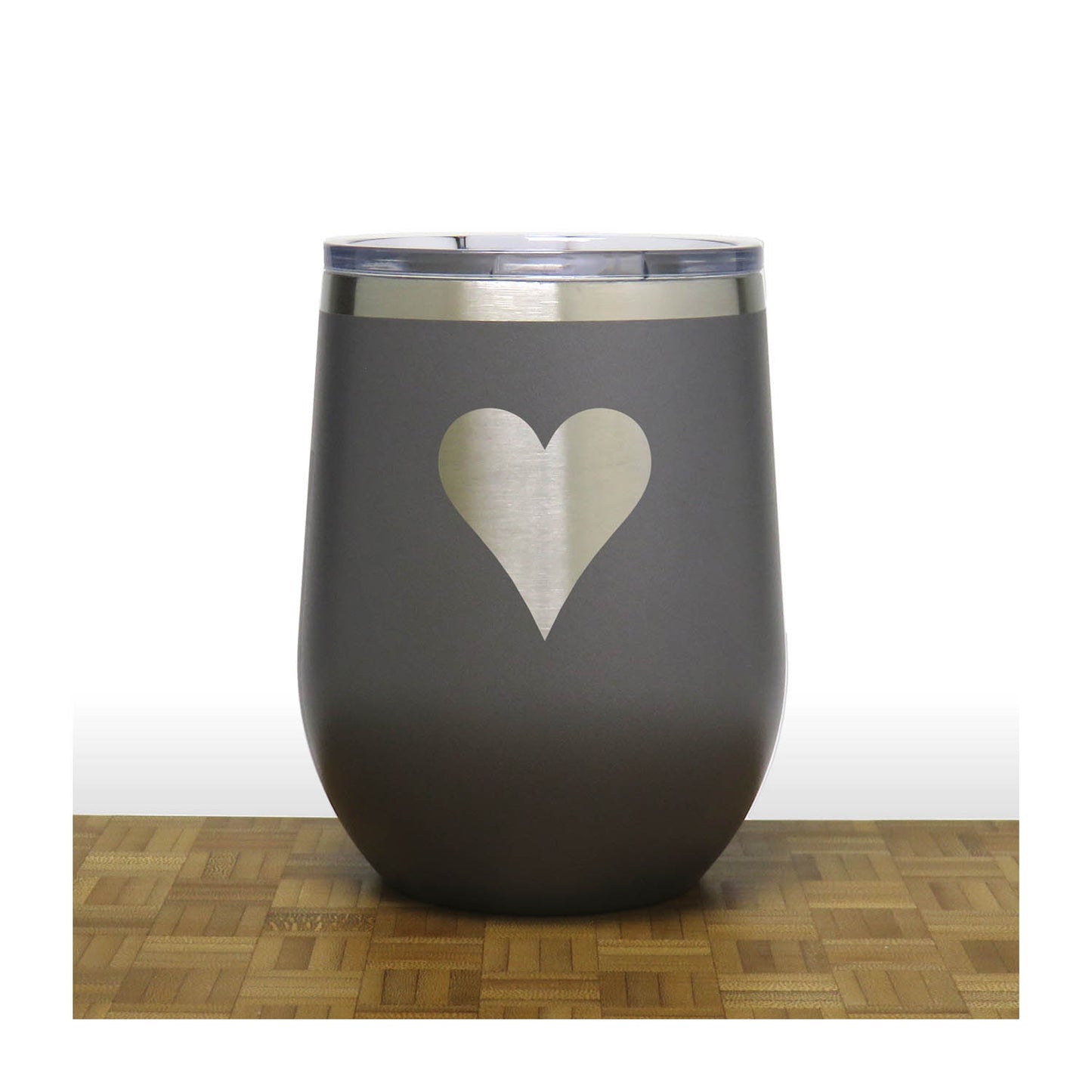 Gray - Hearts 12 oz Insulated Wine Tumbler - Copyright Hues in Glass