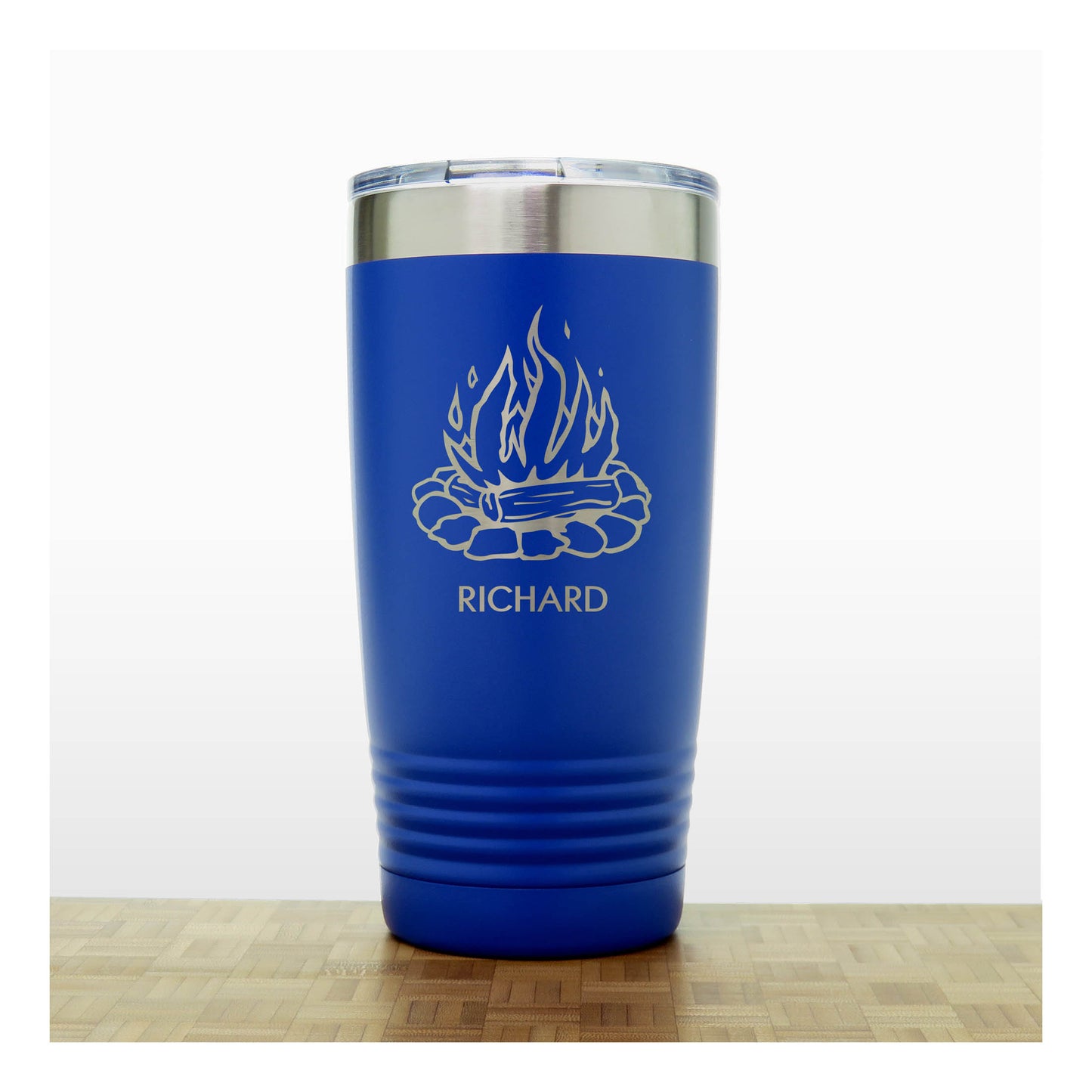 Camp Fire Stainless Steel Tumbler 20oz Engraved Travel Mug - Insulated Cottage Coffee Cup with Lid