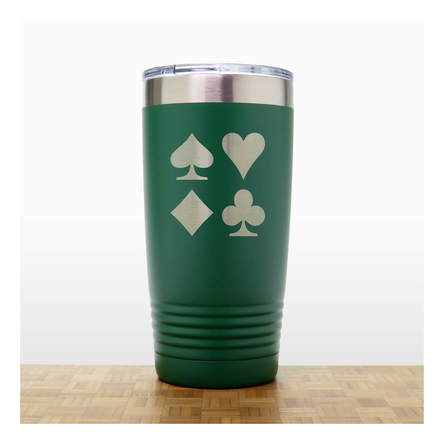 Green - Engraved Card Suits 20 oz Insulated Tumbler - Copyright Hues in Glass