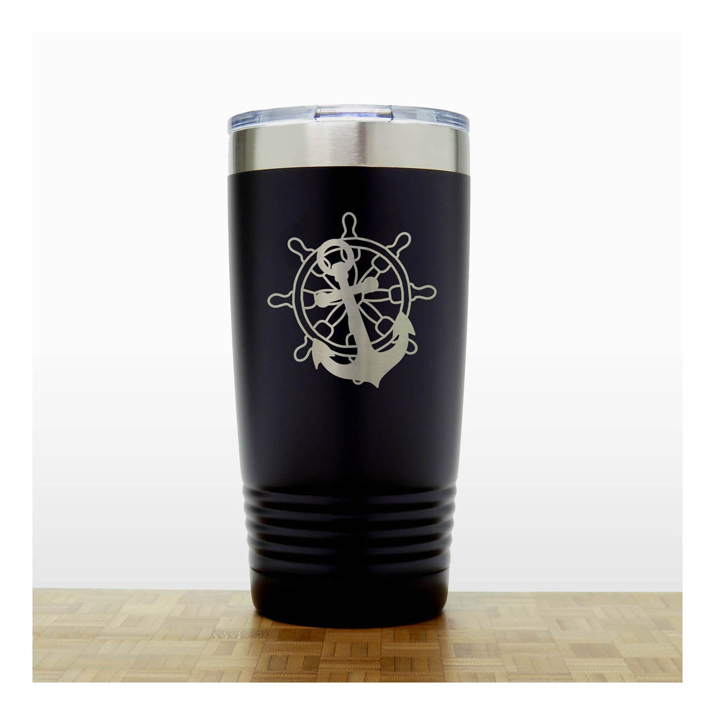 Ship's Wheel and Anchor Engraved 20oz Insulated Travel Tumbler – Personalized Stainless Steel Nautical Gift