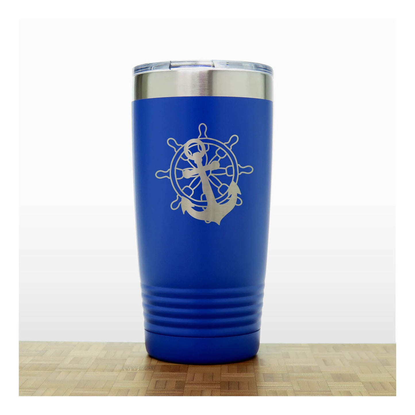 Ship's Wheel and Anchor Engraved 20oz Insulated Travel Tumbler – Personalized Stainless Steel Nautical Gift