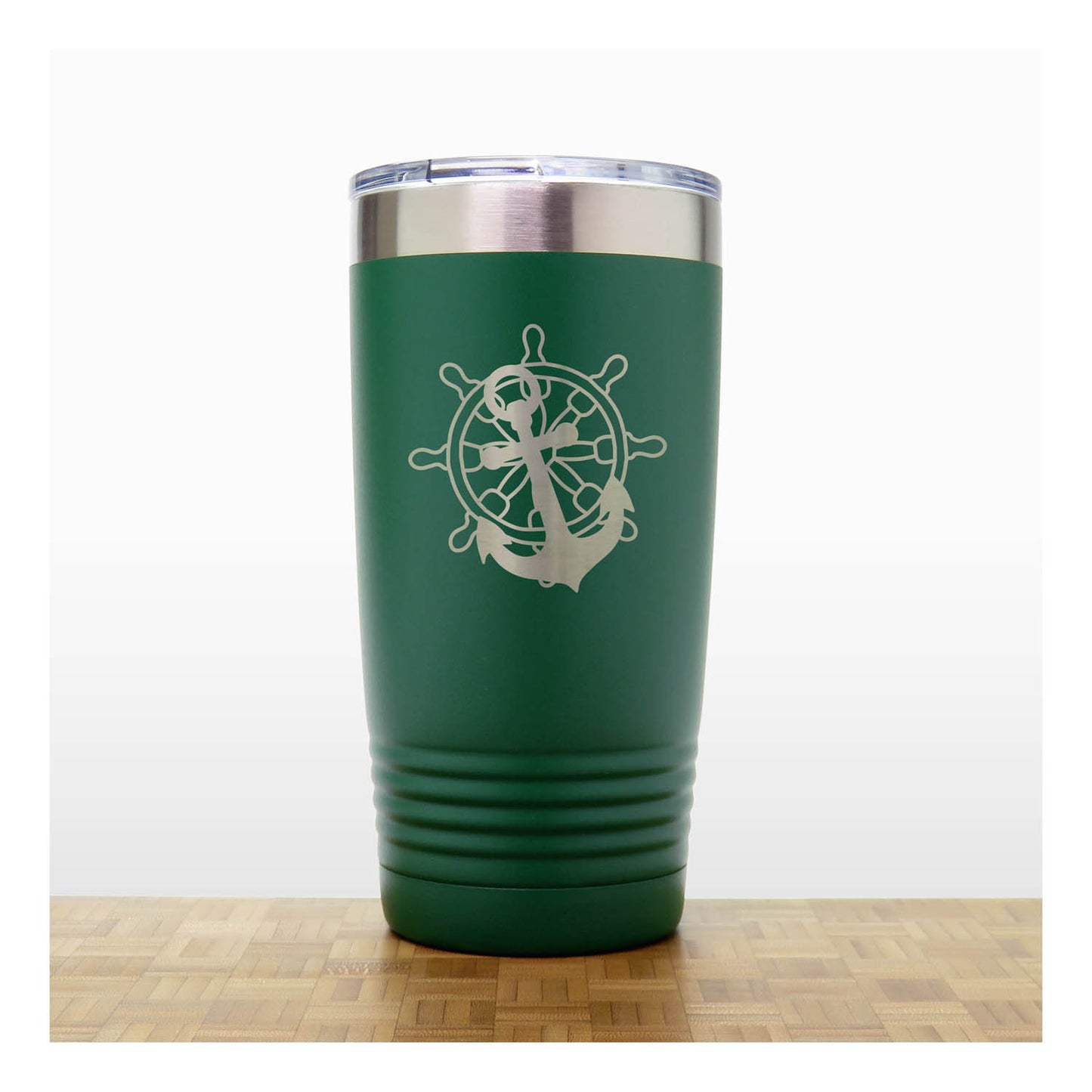 Ship's Wheel and Anchor Engraved 20oz Insulated Travel Tumbler – Personalized Stainless Steel Nautical Gift