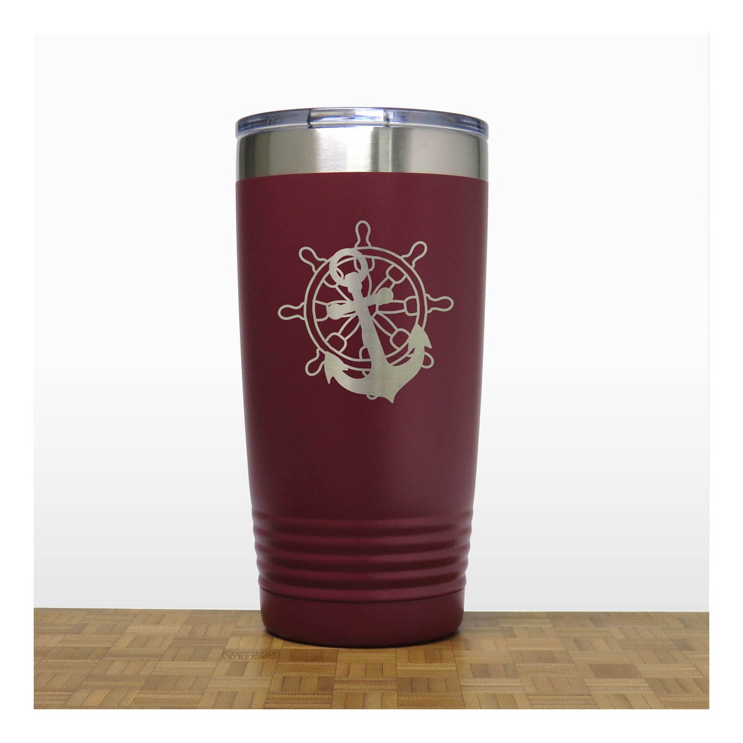 Ship's Wheel and Anchor Engraved 20oz Insulated Travel Tumbler – Personalized Stainless Steel Nautical Gift