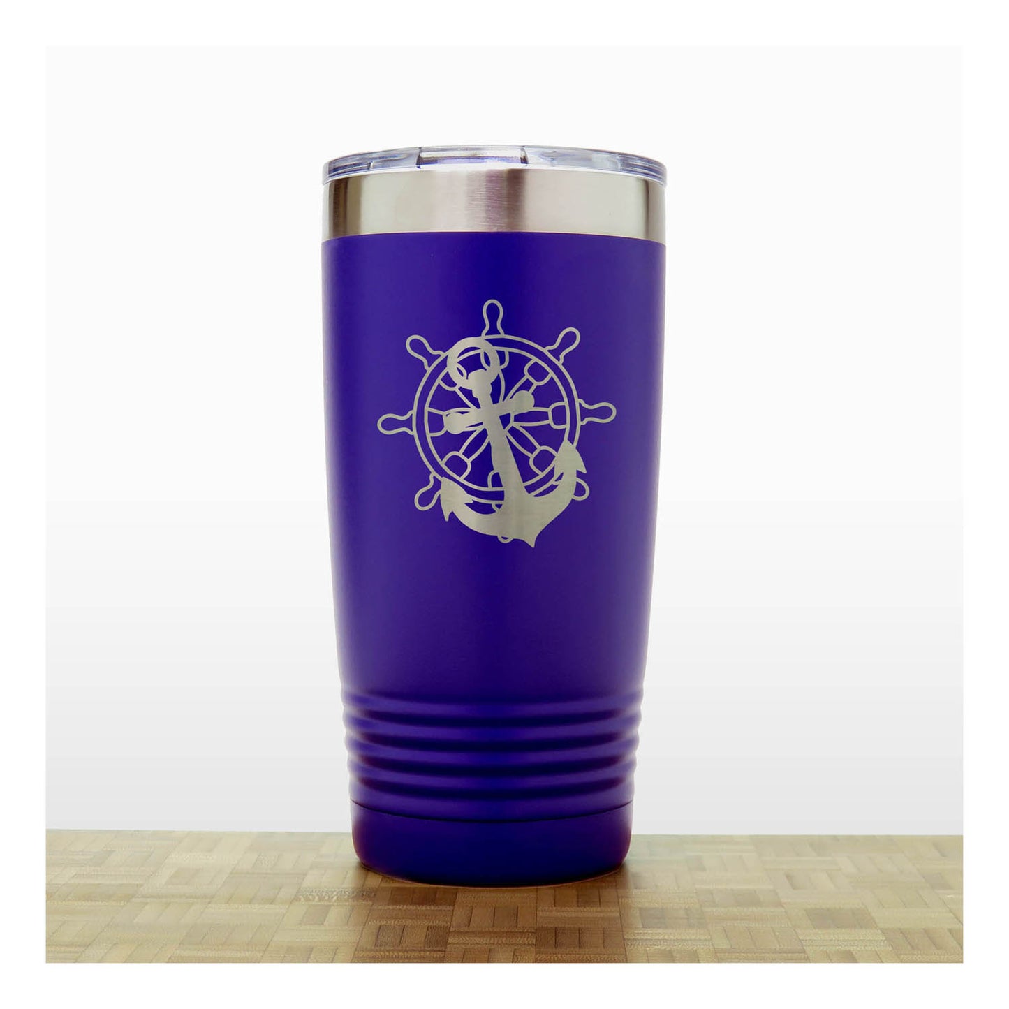 Ship's Wheel and Anchor Engraved 20oz Insulated Travel Tumbler – Personalized Stainless Steel Nautical Gift