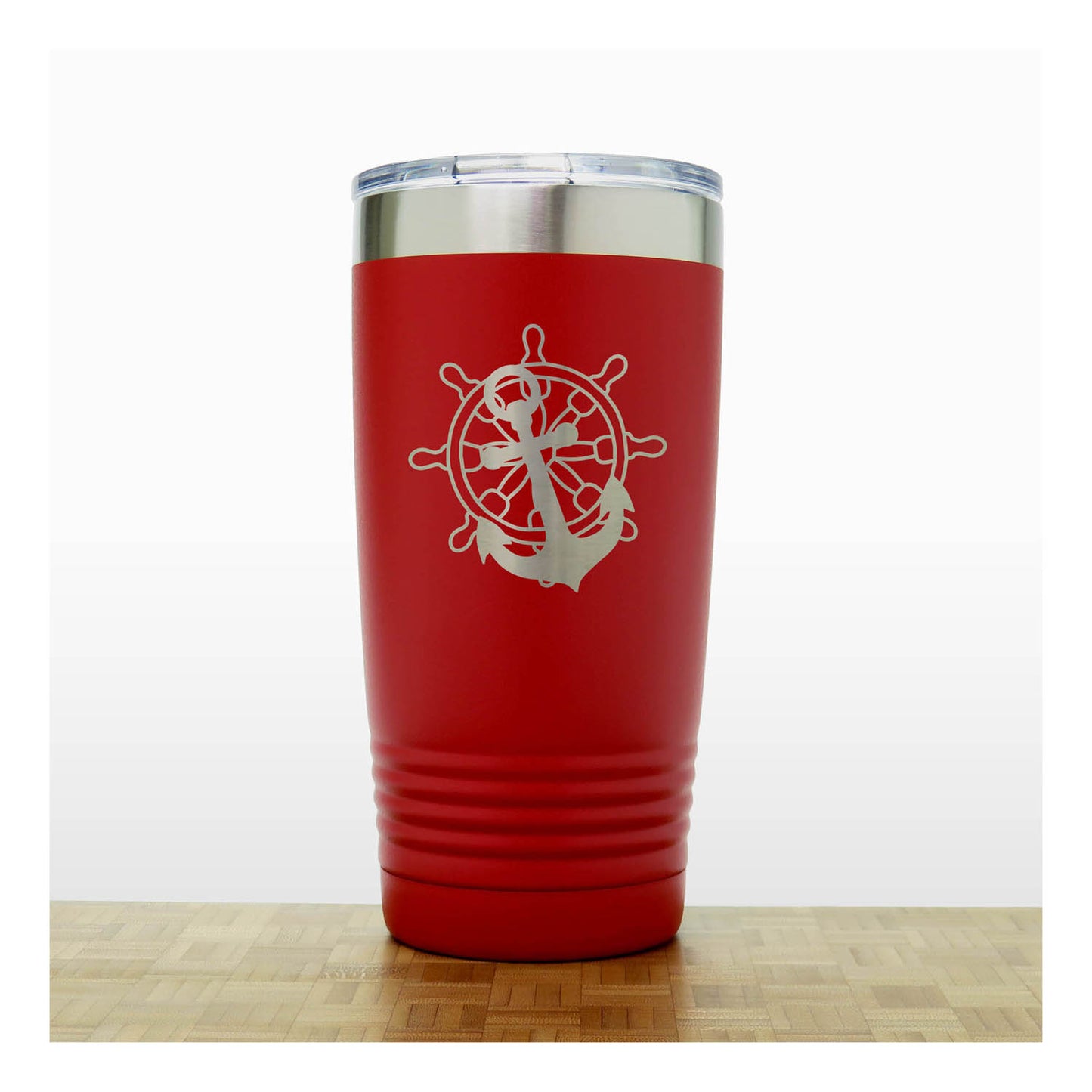 Ship's Wheel and Anchor Engraved 20oz Insulated Travel Tumbler – Personalized Stainless Steel Nautical Gift