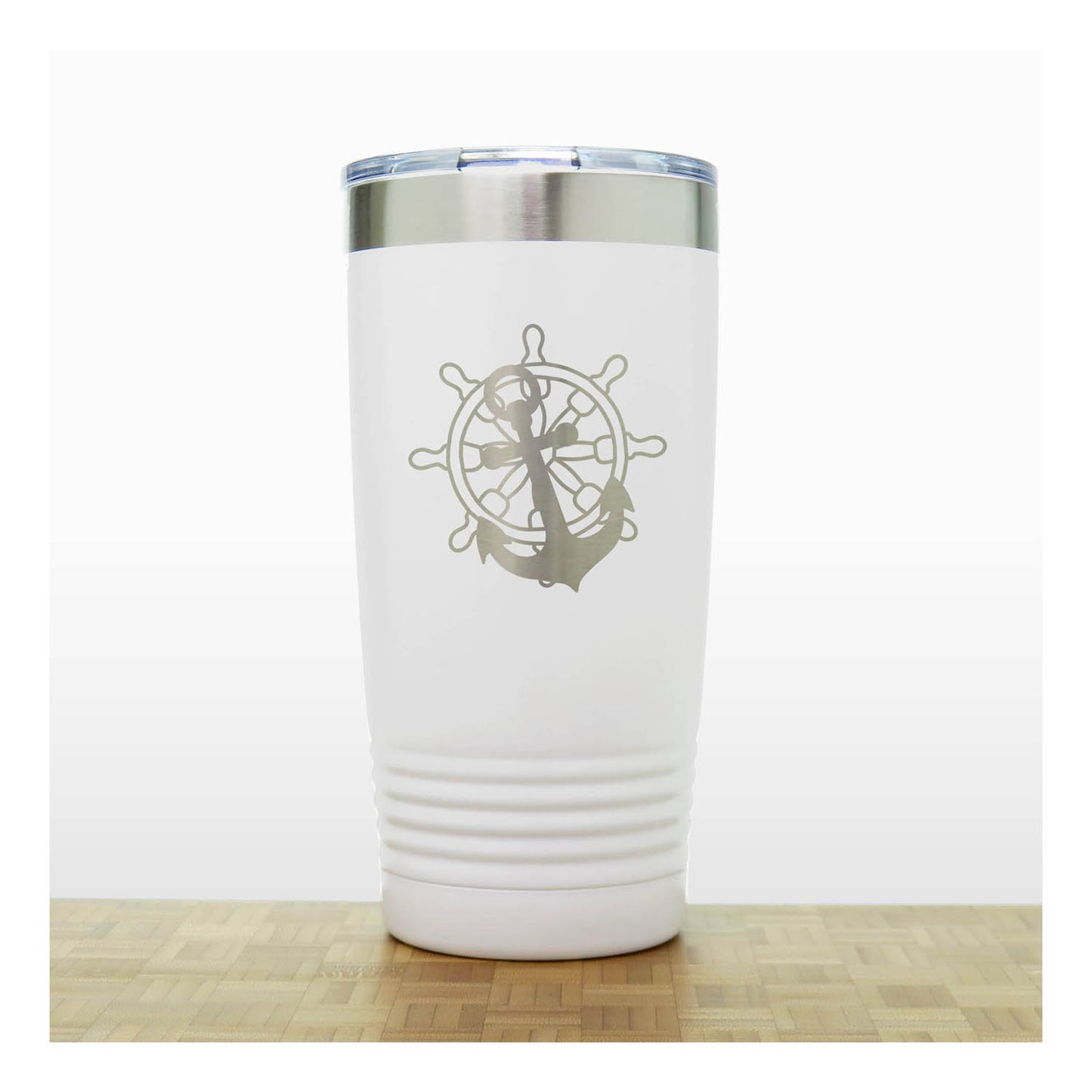 Ship's Wheel and Anchor Engraved 20oz Insulated Travel Tumbler – Personalized Stainless Steel Nautical Gift