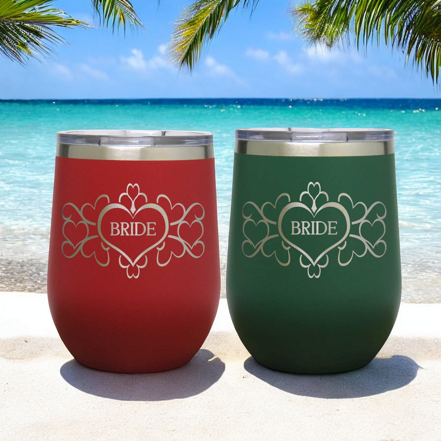 Bride and Groom Insulated 12 oz Stemless Wine Tumbler - Wedding Gift for Couple