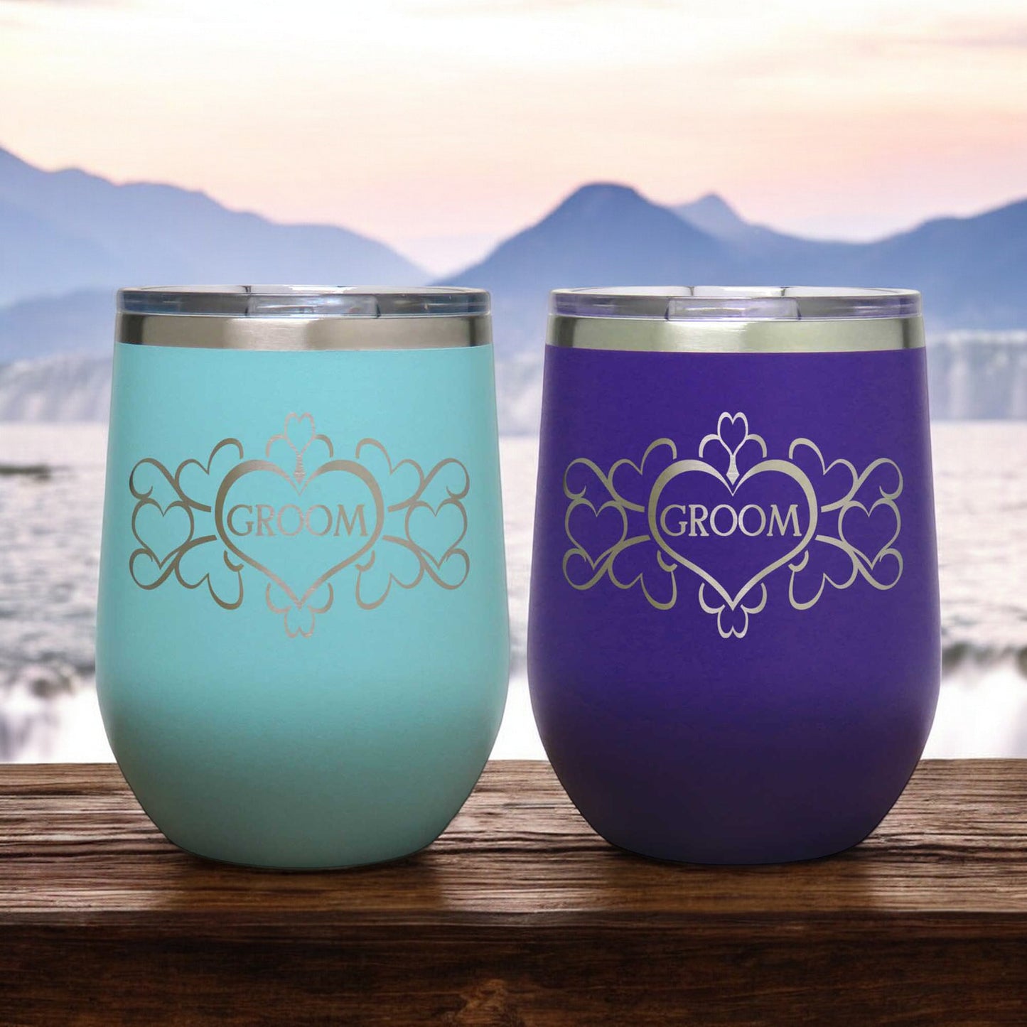 Bride and Groom Insulated 12 oz Stemless Wine Tumbler - Wedding Gift for Couple