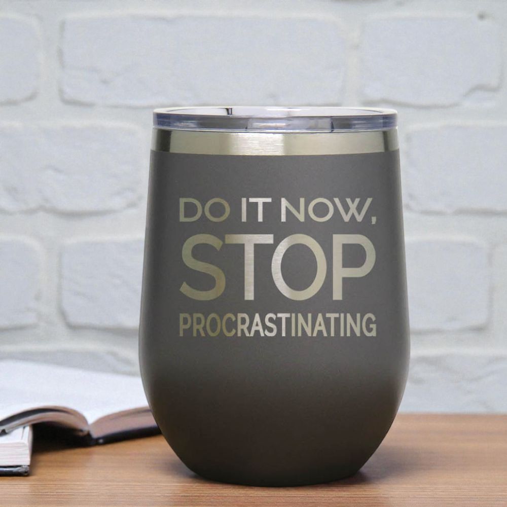 12oz Insulated Motivational Wine Tumbler – Do It Now Stop. Procrastinating - Stainless Steel Encouragement Cup | Daily Inspiration Gift