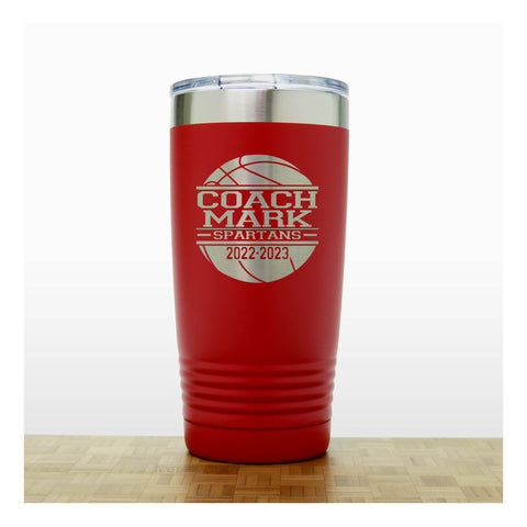 Red - Basketball Coach Insulated Tumbler - 20 oz Insulated Tumbler - Copyright Hues in Glass