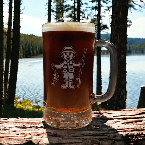 A humorous image of a Fisherman Beer Mug - Copyright Hues in Glass