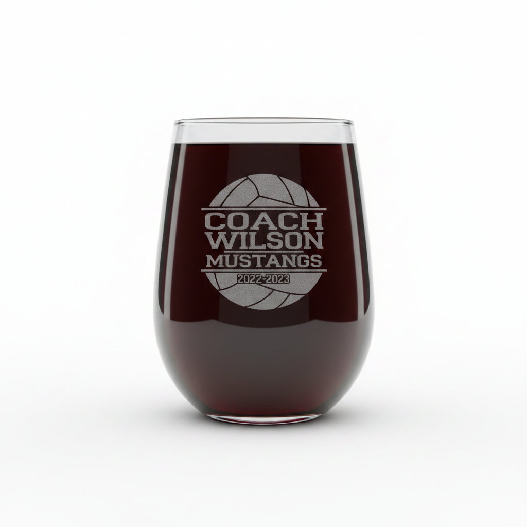 Volleyball Coach 17oz Stemless Wine Glass - Personalized End of Season Sports Gift