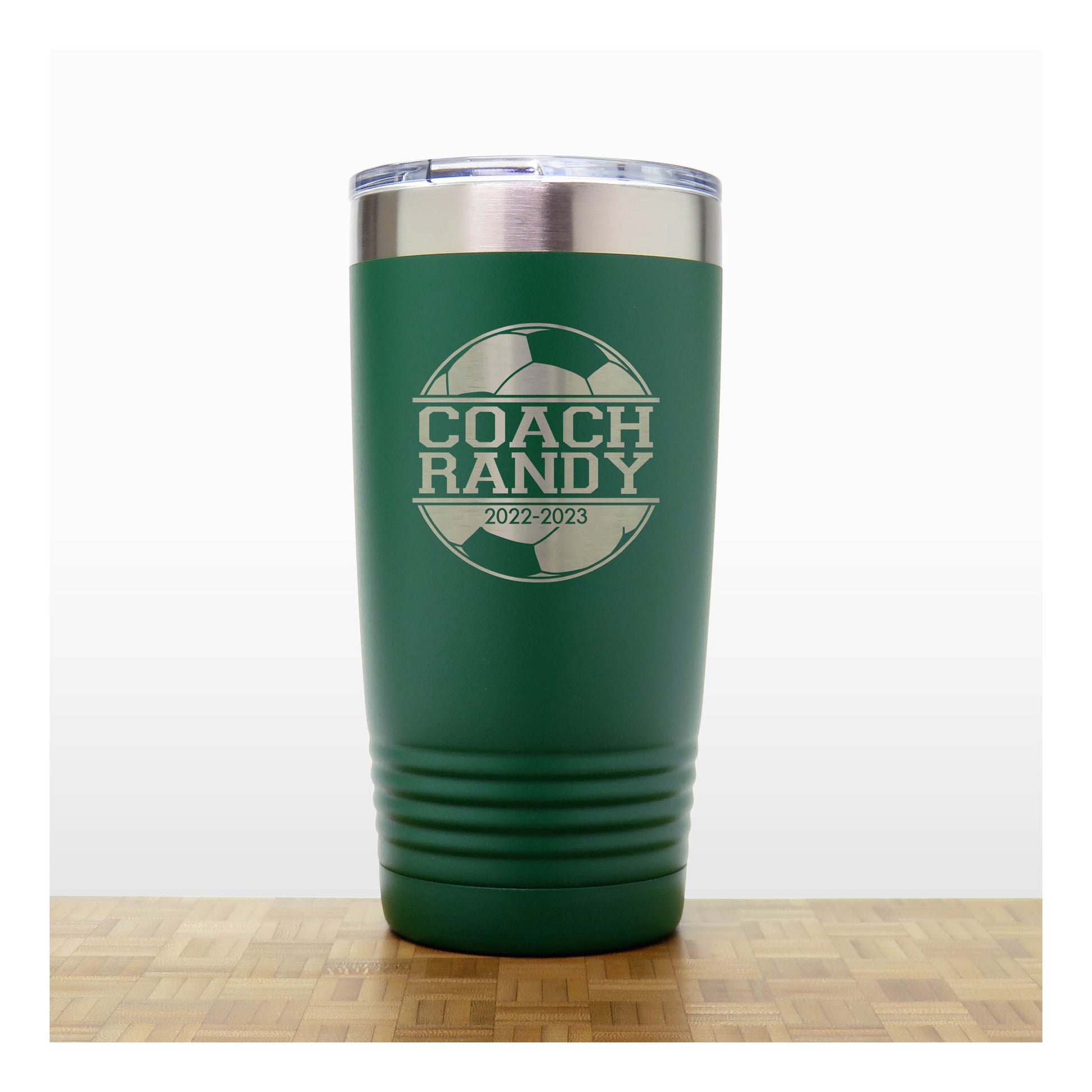 Green - Soccer Coach Insulated Tumbler - 20 oz Insulated Tumbler - Copyright Hues in Glass