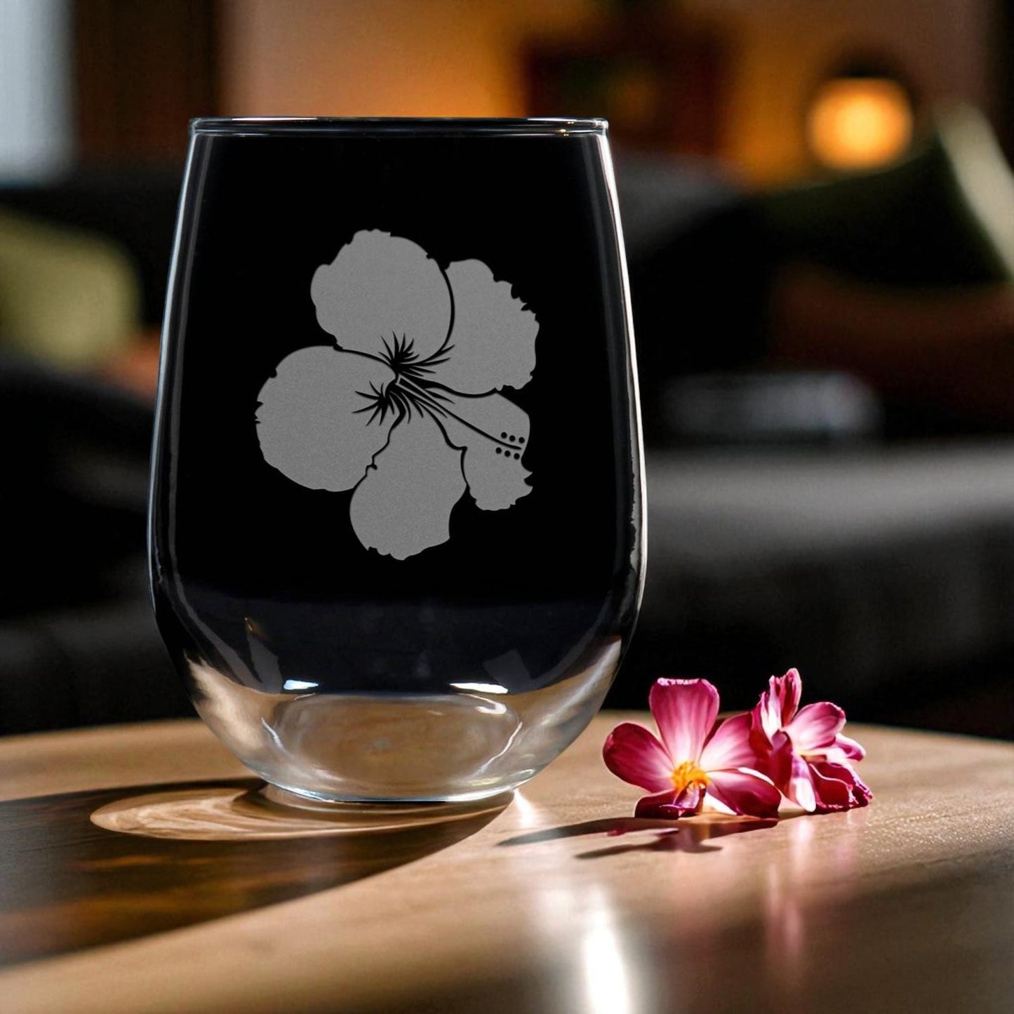 Discover the beauty of our 17oz Personalized Hibiscus Stemless Wine Glass, hand-etched with a deeply carved floral design. A thoughtful gift for her—perfect for birthdays, anniversaries, Christmas, or any special occasion. Crafted with care using professional sandblasting for a lasting, elegant finish.