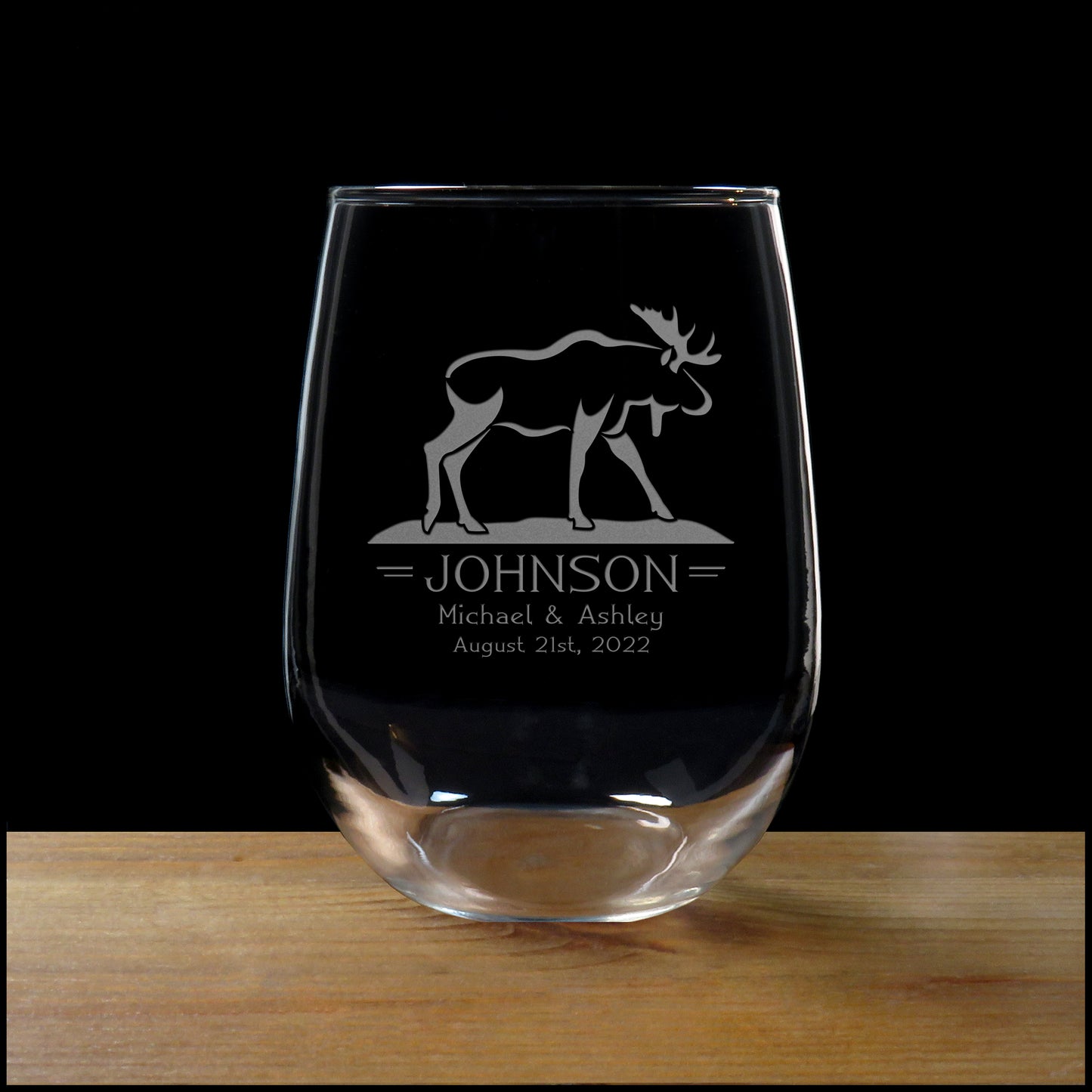 Moose Stemless Wine Glass - Copyright Hues in Glass