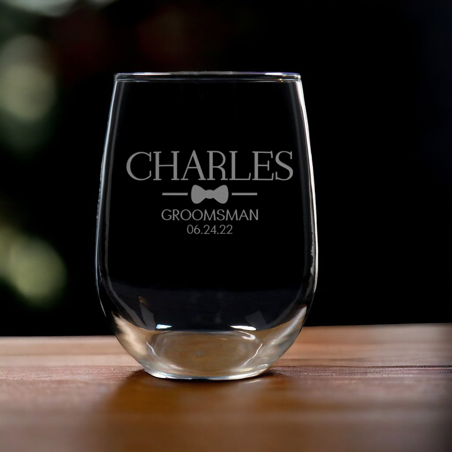 Groomsman Stemless Wine Glass - Copyright Hues in Glass