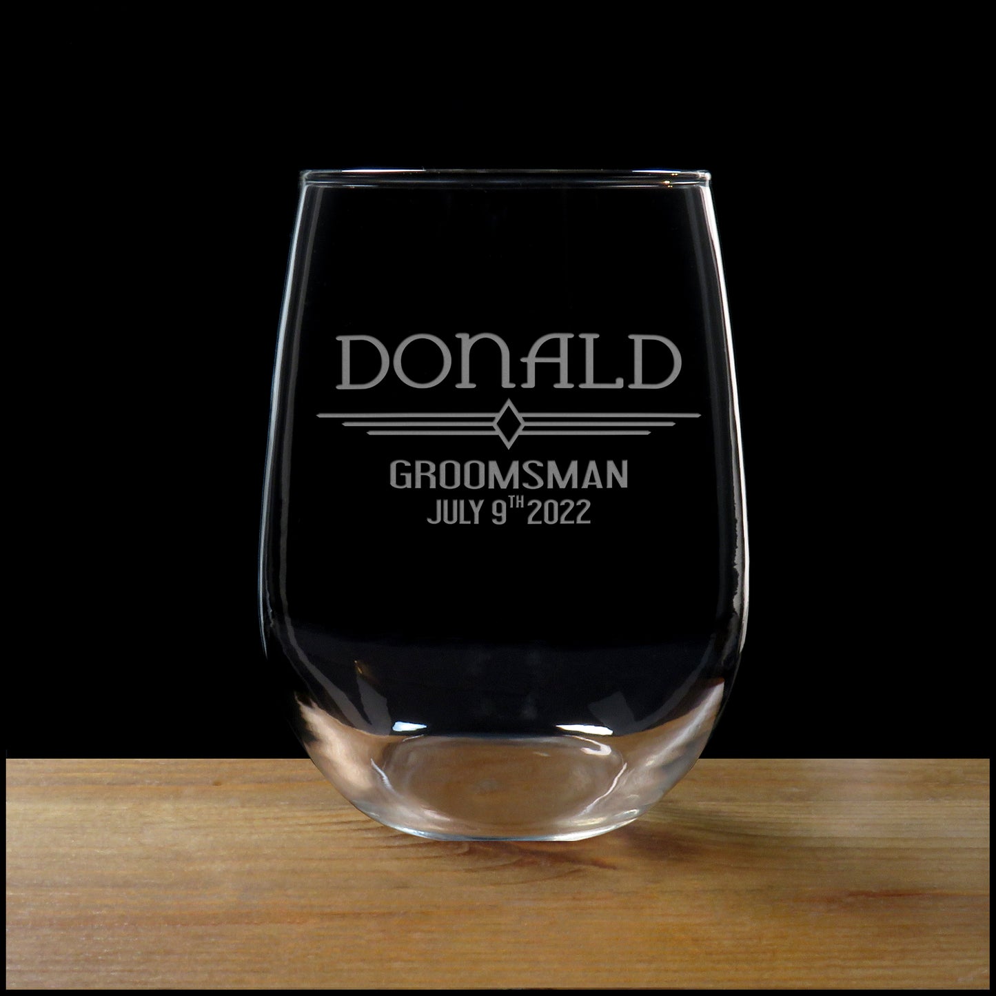 Groomsman Stemless Wine Glass - Copyright Hues in Glass