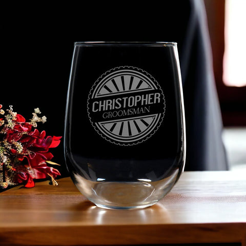 Groomsman Stemless Wine Glass - Copyright Hues in Glass 