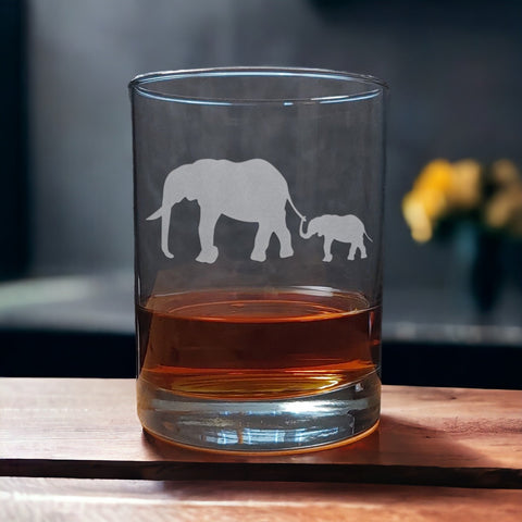 Elephant and Baby - 13 oz Whisky Glass - Copyright Hues in Glass