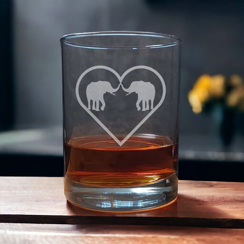 Elephants in a Heart 13 oz Whisky Glass - Copyright Hues in Glass