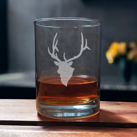 Elk Head 13 oz Whiskey Glass - Copyright Hues in Glass