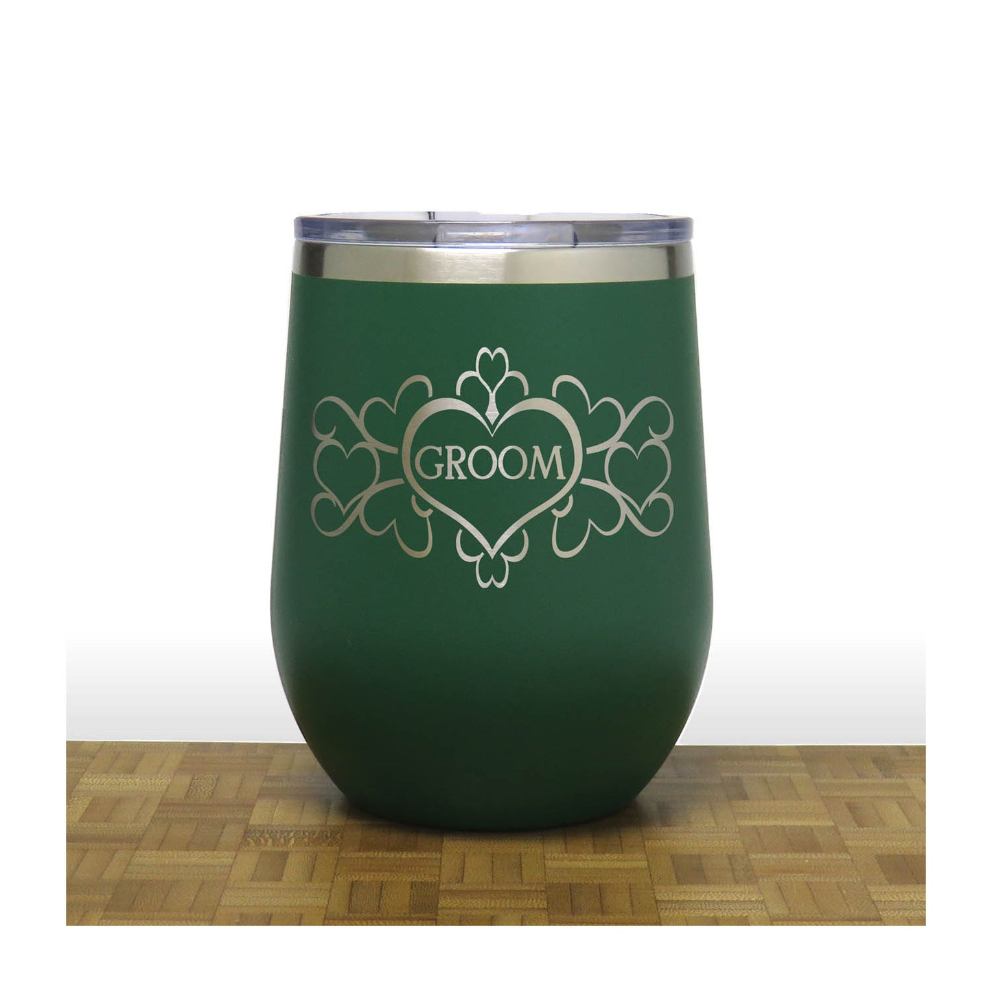 Bride and Groom Insulated 12 oz Stemless Wine Tumbler - Wedding Gift for Couple