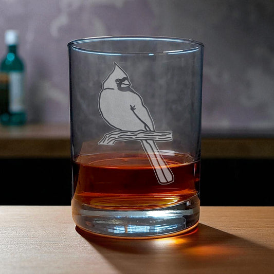 Personalized Cardinal 13oz Etched Whiskey Glass – Bird Lover Gift