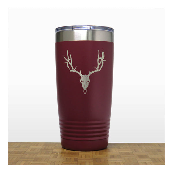 Maroon- Deer Skull and Antlers 20 oz Engraved Insulated Tumbler - Design 2 - Copyright Hues in Glass