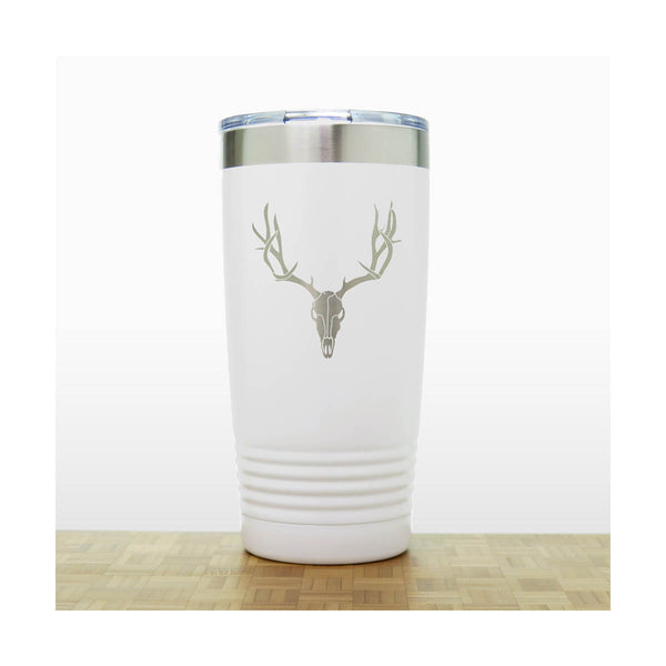 White- Deer Skull and Antlers 20 oz Engraved Insulated Tumbler - Design 2 - Copyright Hues in Glass