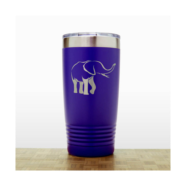 Purple - Elephant 20 oz Engraved Insulated Travel Tumbler - Design 4 - Copyright Hues in Glass